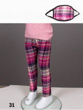 Kids Houndstooth Stretchy Legging & Reversible Fabric Face Mask Matching Set (LG103-31 & PM101350)